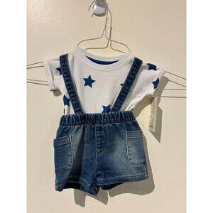 NWT‎ Cat & Jack Blue Suspender Shorts Outfit - Newborn (NB)